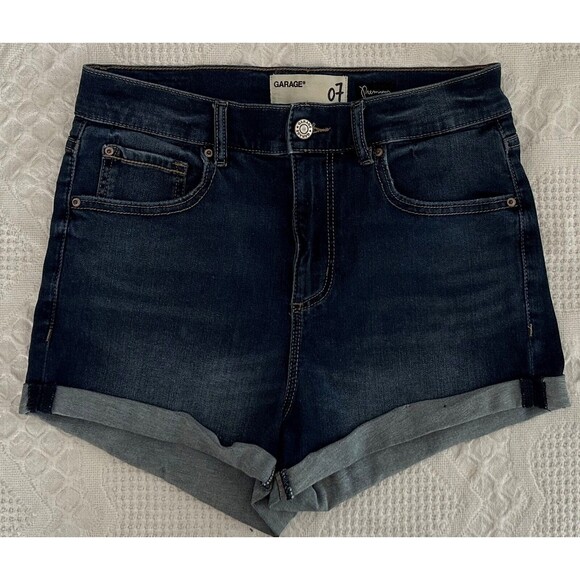 Garage Pants - Garage Women's Cuffed High Rise Dark Wash Stretch Denim Blue Jean Shorts Size 7